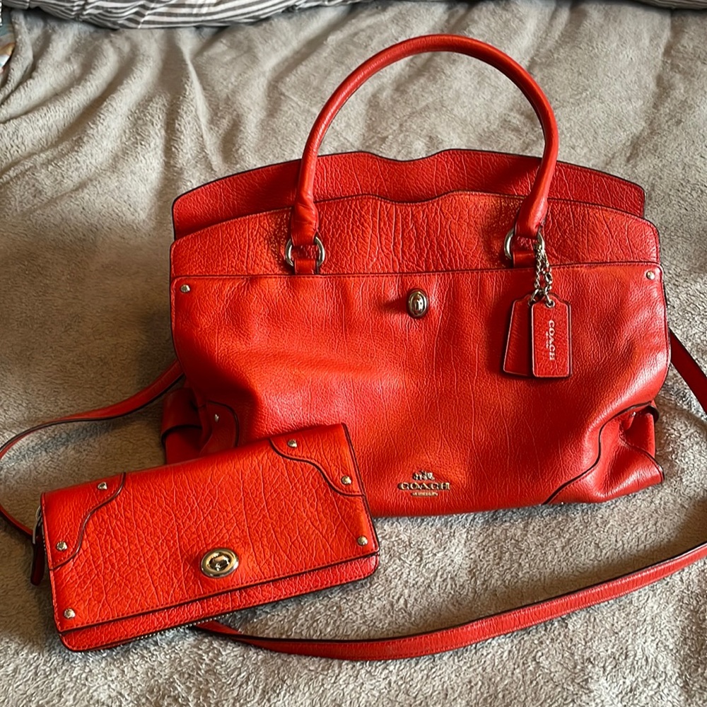Coach sling purse with wallet. Burnt orange color.